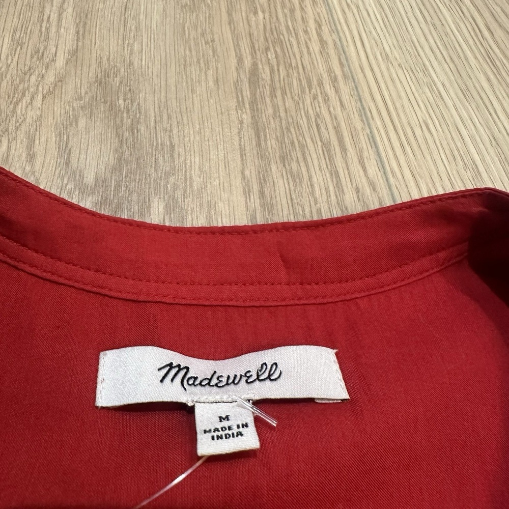 NWT Madewell Balloon Sleeve Top Blouse Lightweight Cotton Blend Cherry Red Sz M - Picture 5 of 9